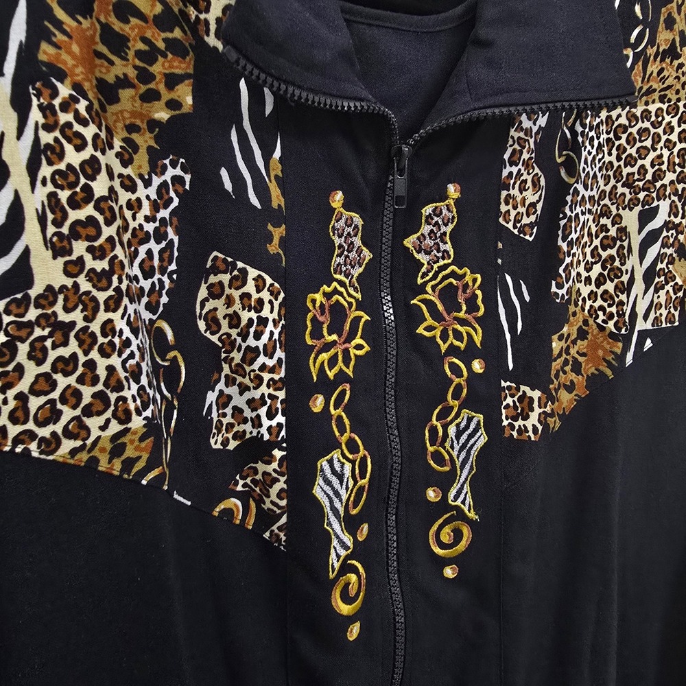 Vintage Gepetto 100% Silk 2pc Jacket Set Animal Print Gold Embroidery XL NWT - Picture 3 of 11
